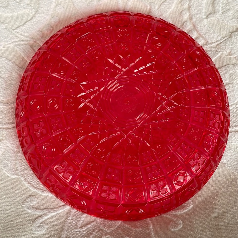Vintage plastic melamine red tray cookie plate looks like cut crystal  STURDY!